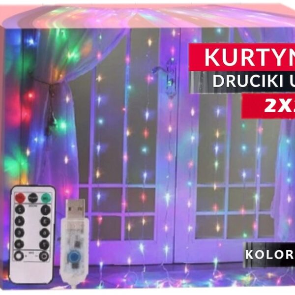 Kurtyna świetlna 2x2m 200 LED multicolor z pilotem