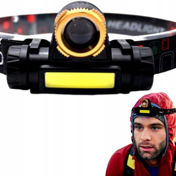 Latarka czołowa LED COB zoom USB wodoodporna