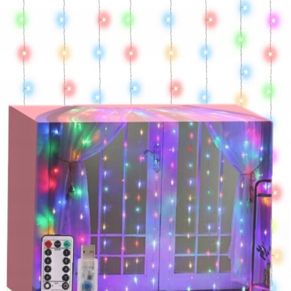 Kurtyna świetlna 300 LED Multikolor girlanda drucikowa 3x3 m