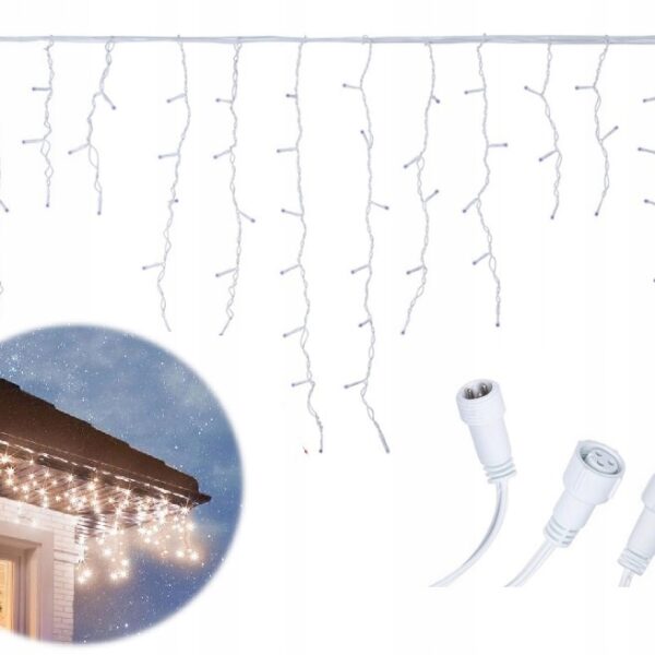 Kurtyna świetlna 300 LED Sople 13 m, białe ciepłe flash