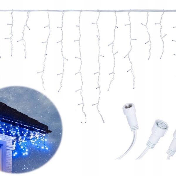 Kurtyna świetlna 300 LED Sople niebieskie, 13 m z efektem flash