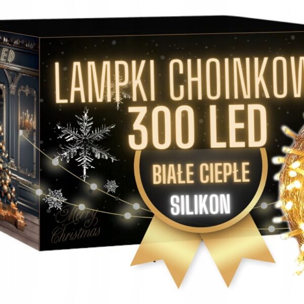 Lampki Choinkowe LED 300 Białe Ciepłe Transparentny Przewód