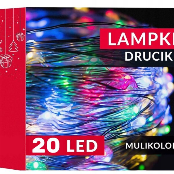 Lampki choinkowe drucik 20 LED multikolor, na baterie