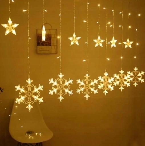 Kurtyna LED Gwiazdki Śnieżynki 10x Lampki Choinkowe Wiszące - obrazek 15