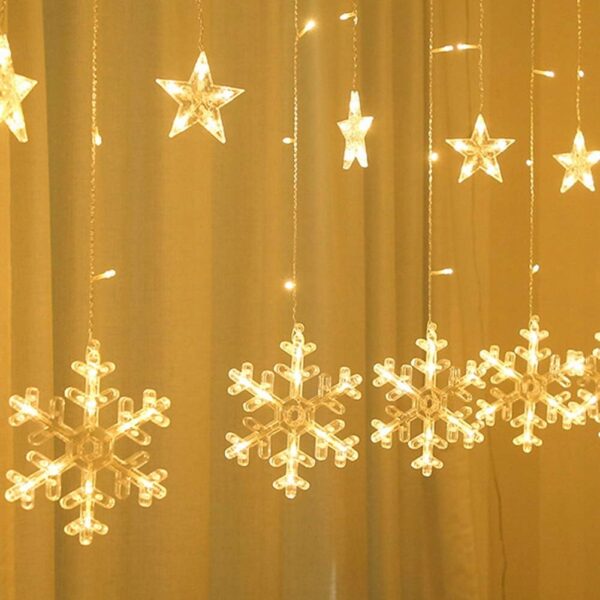Kurtyna LED Gwiazdki Śnieżynki 10x Lampki Choinkowe Wiszące