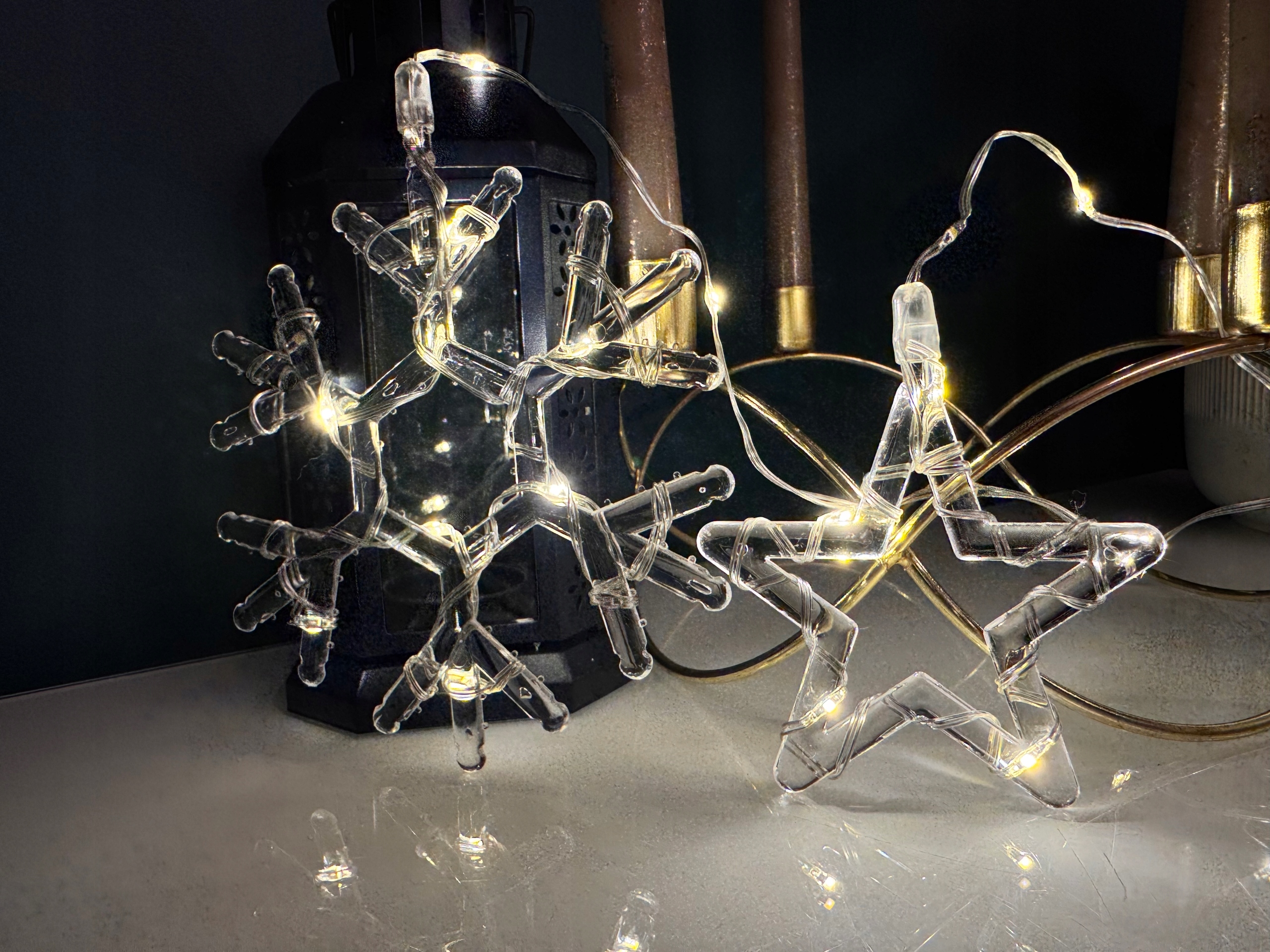 Kurtyna LED Gwiazdki Śnieżynki 10x Lampki Choinkowe Wiszące - obrazek 3