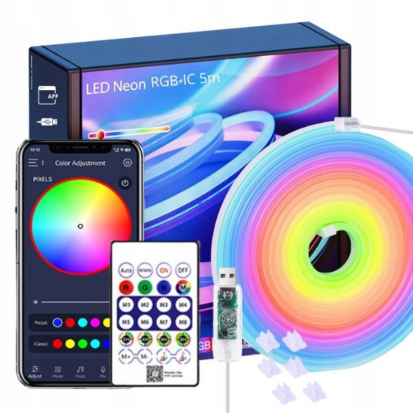 Neon LED Flex 5V DC Bluetooth 5m muzyczna taśma LED RGBIC