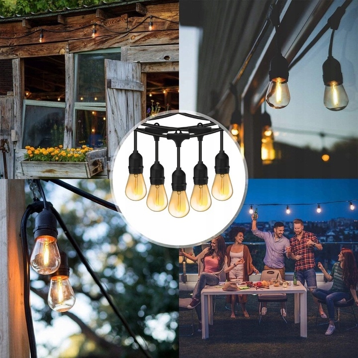 Girlanda ogrodowa łańcuch świetlny 5m 10xE27 IP44 bez żarówek - obrazek 9