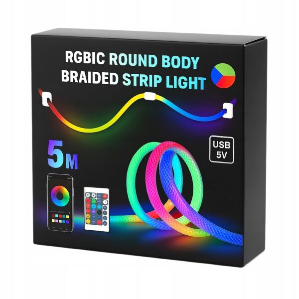 Sznur LED RGB 360° Tuba Digital 5m USB 5V IP65