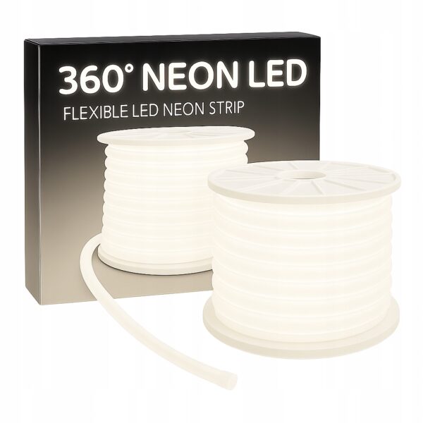 Neon LED Neutralny 360° 230V IP67 Okrągły, Cięty na Metry, Wodoodporny