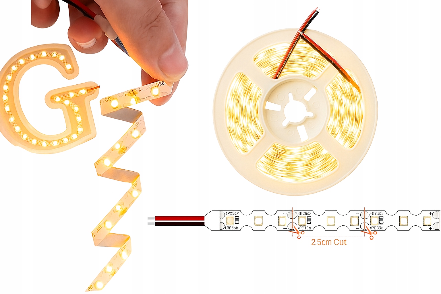 Taśma LED S-Shape 12V 10m Biała Ciepła 2835 SMD Elastyczna