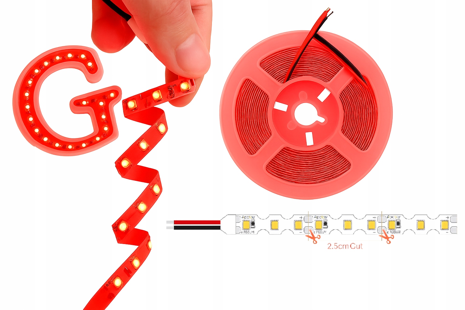 Taśma LED 12V 2835 S-Shape 10m Czerwona – elastyczna 8W/m