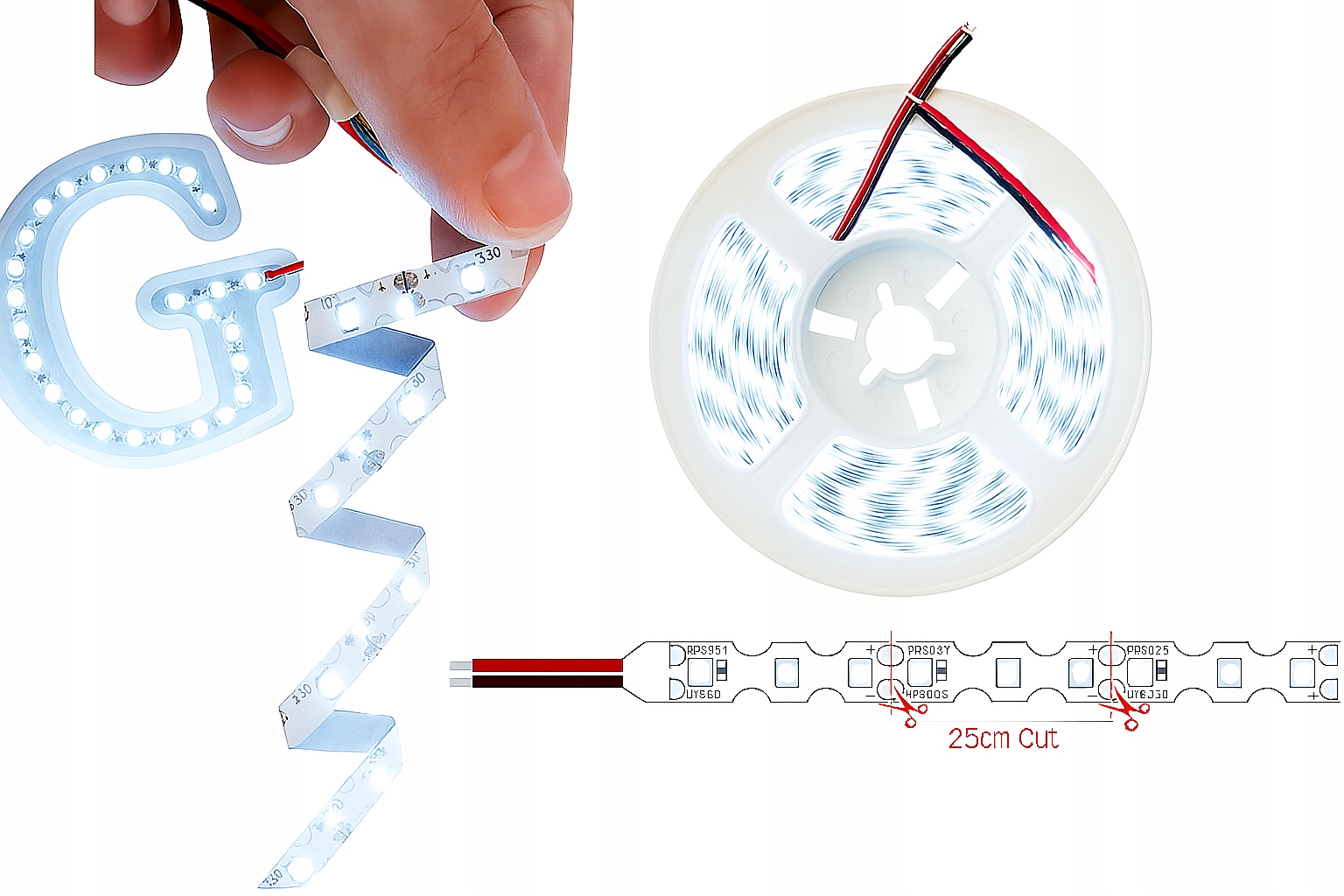 Taśma LED 12V 2835 S-Shape 10m Zimna Biała 6500K