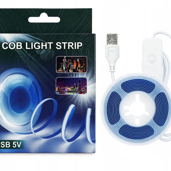 Taśma LED COB 2m USB 5V Niebieska z włącznikiem ON/OFF