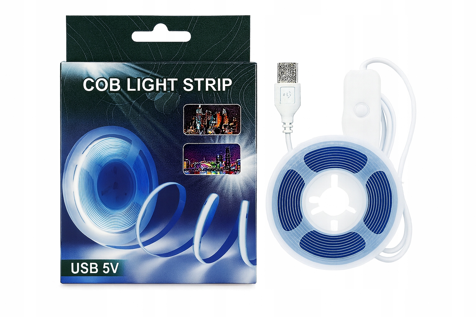 Taśma LED COB 2m USB 5V Niebieska z włącznikiem ON/OFF