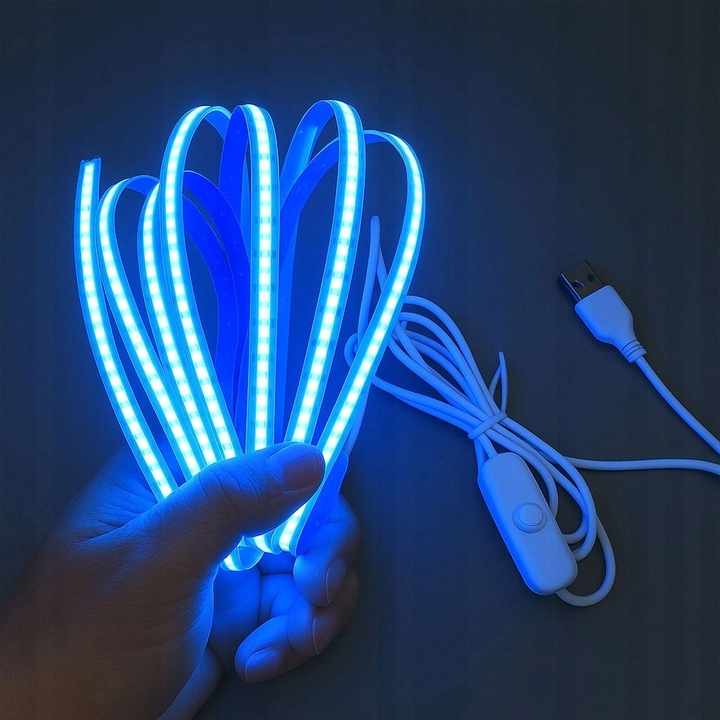 Taśma LED COB 2m USB 5V Niebieska z włącznikiem ON/OFF - obrazek 2
