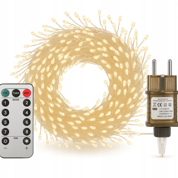 Lampki Choinkowe LED 500 Ciepłe Igiełki 18 m IP65 Pilot