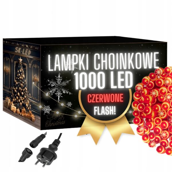 Lampki Świąteczne LED 1000 Czerwone Flash 72 m IP44