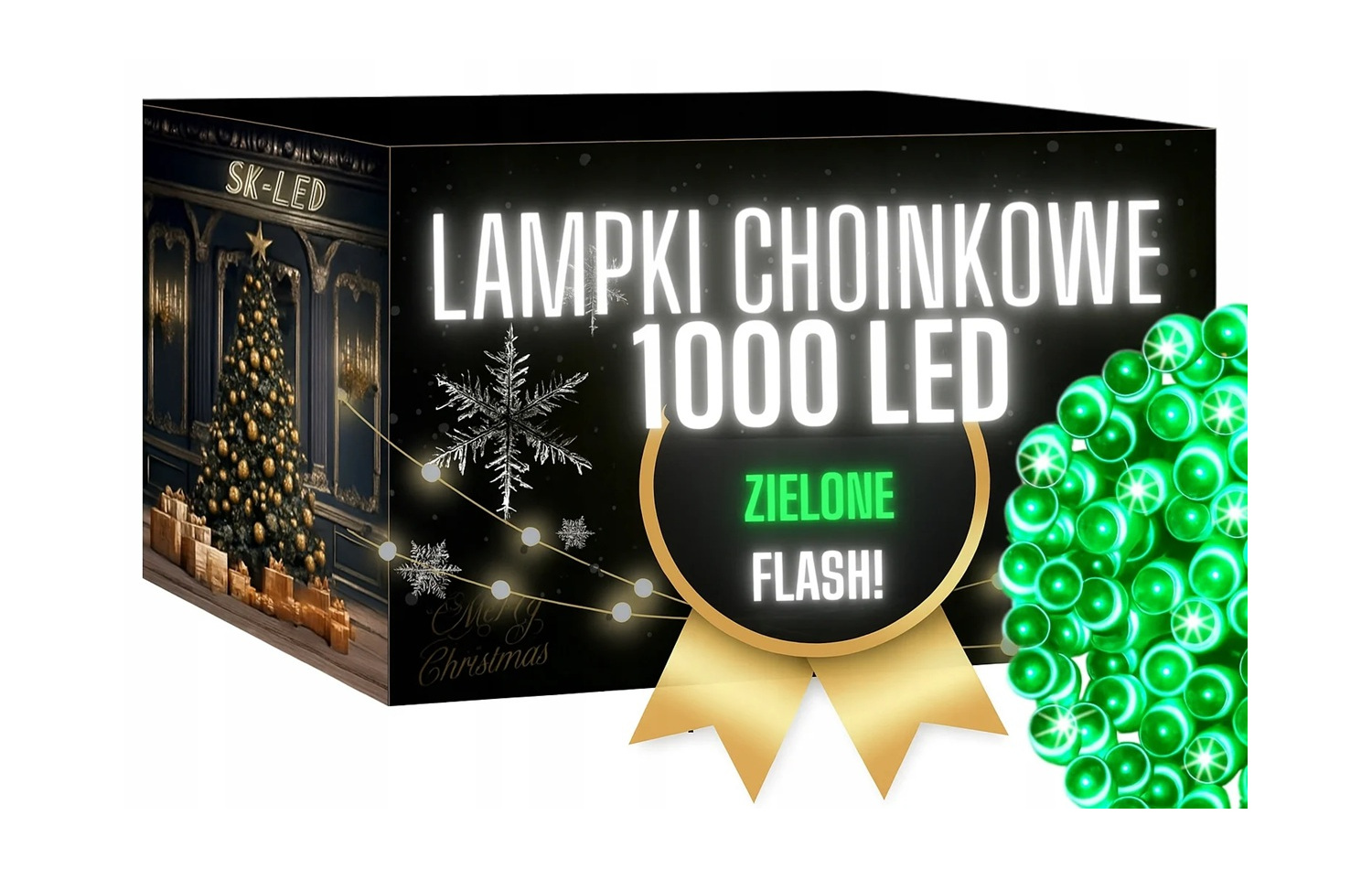 Lampki Świąteczne LED 1000 Zielone Flash 72 m IP44