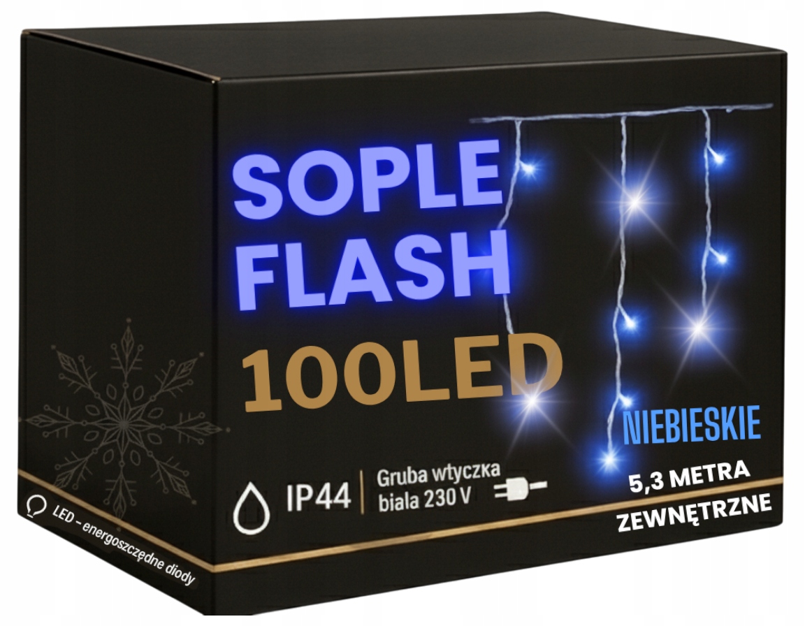 Sople LED 100 5,3 m Niebieskie + Flash