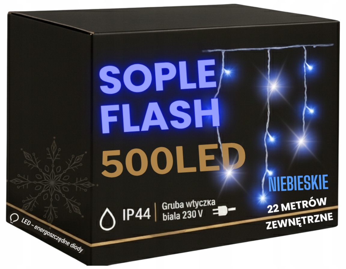 Sople LED 500 22 m Niebieskie + Flash