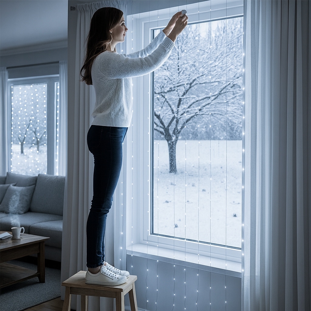 Kurtyna LED 2x2m 200 LED Zimna Biel USB Pilot Haczyki - obrazek 5