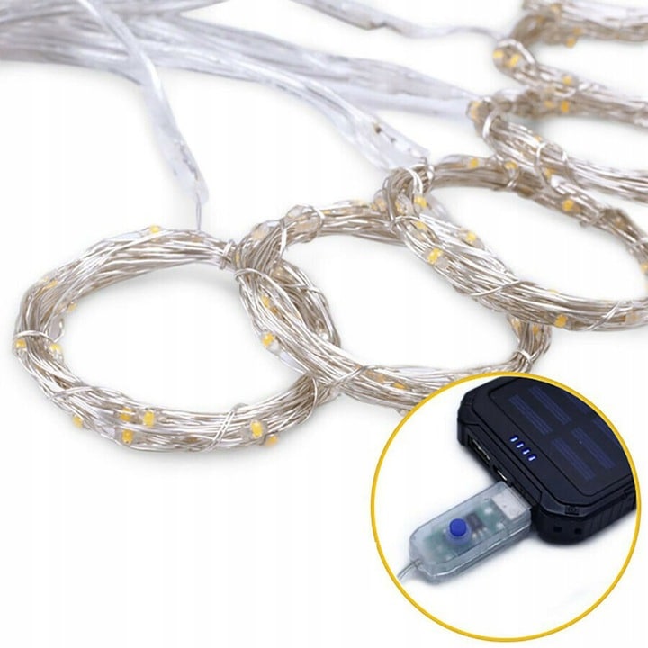 Kurtyna LED 2x2m 200 LED Ciepła Biel USB Pilot Haczyki - obrazek 16