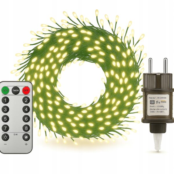 Lampki Choinkowe 500 LED Drucik 50 m Ciepłe Białe Pilot