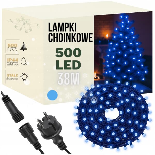 Lampki 500 LED Niebieskie Stałe 38 m