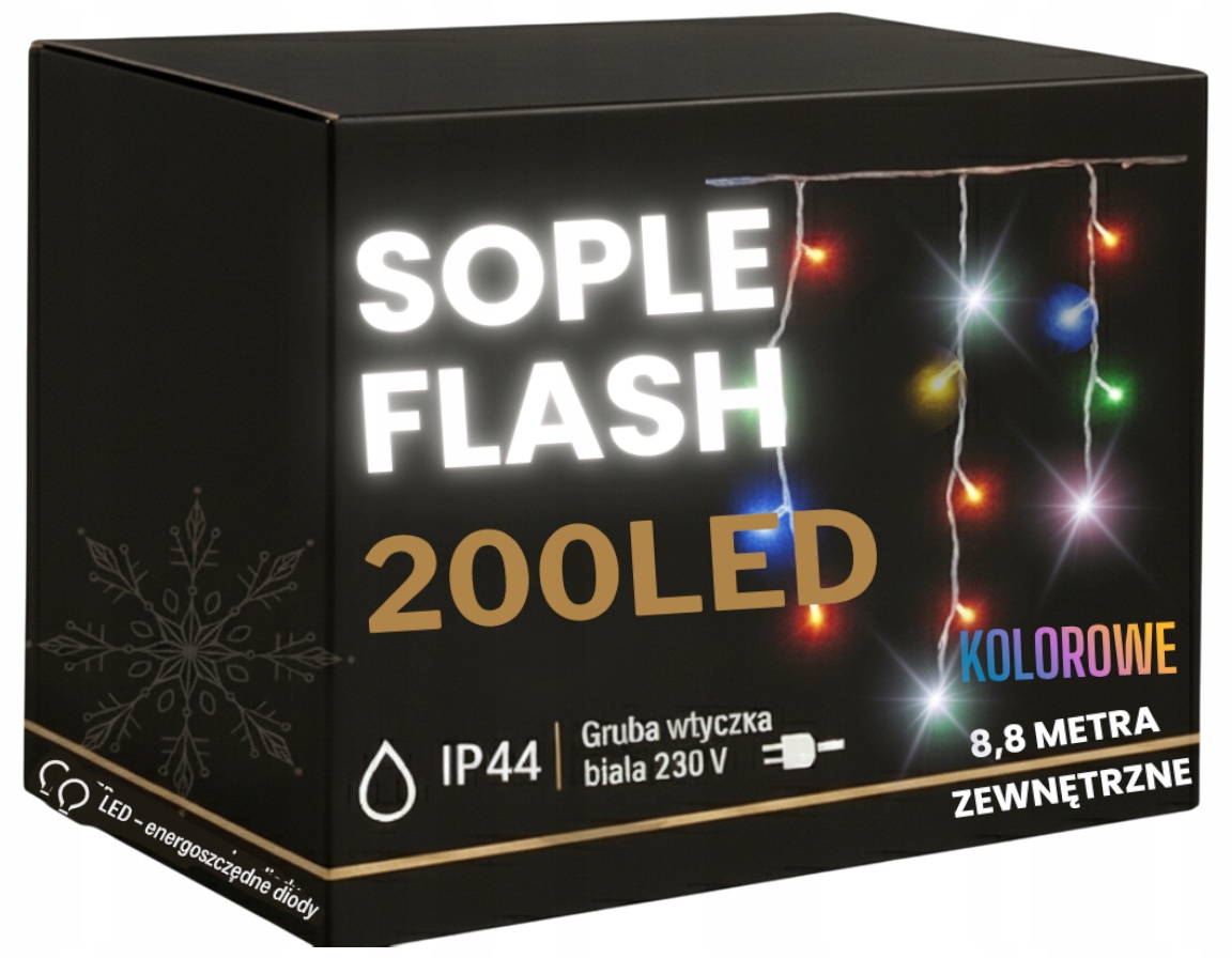 Sople LED 200 kolorowe 8,8 m z efektem Flash