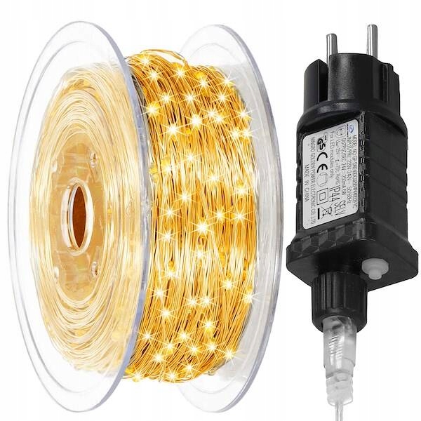 Lampki drucik 100m 1000 LED ciepły biały IP65 z pilotem