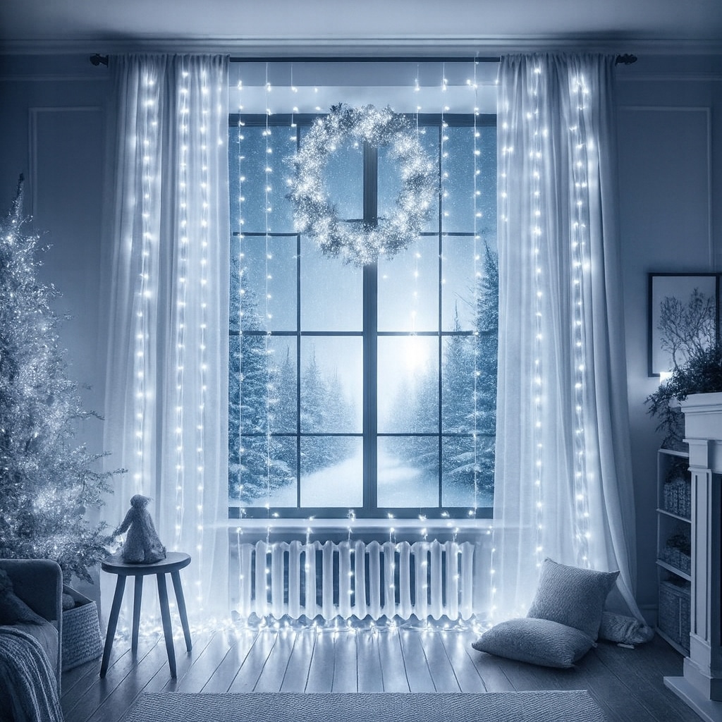 Kurtyna LED 2x2m 200 LED Zimna Biel USB Pilot Haczyki - obrazek 4