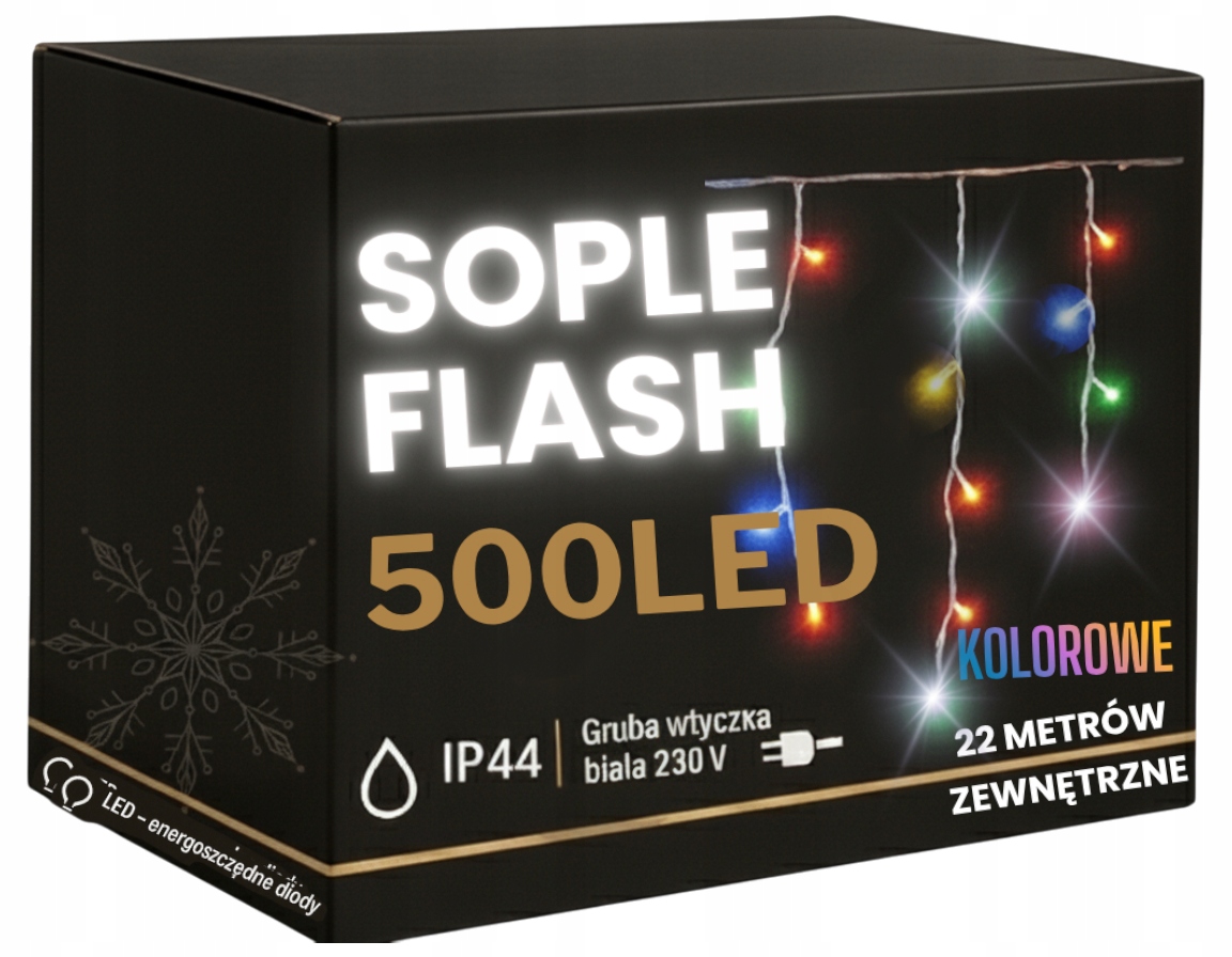Sople LED 500 22 m Kolorowe + Flash