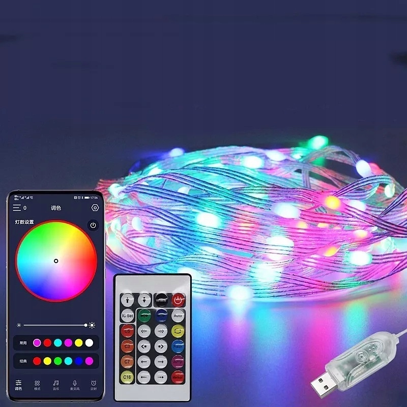 Lampki LED 100 LED 10m RGB IC Smart USB Sterowanie App - obrazek 4