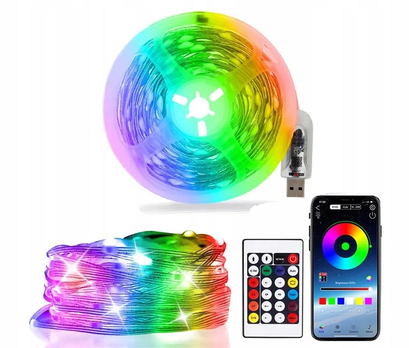 Lampki LED 100 LED 10m RGB IC Smart USB Sterowanie App - obrazek 3