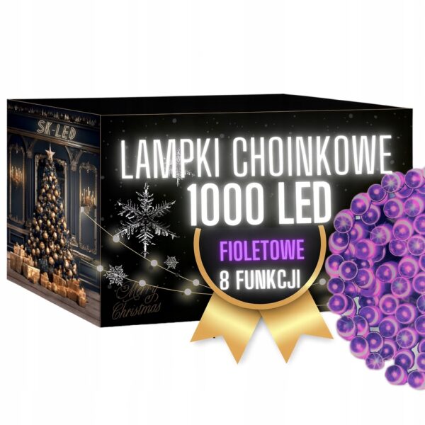 Lampki LED 1000 Fioletowe 72m IP44 8 Trybów