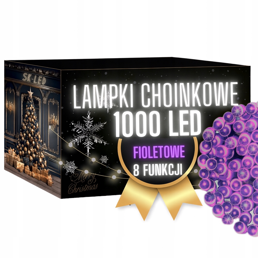 Lampki LED 1000 Fioletowe 72m IP44 8 Trybów