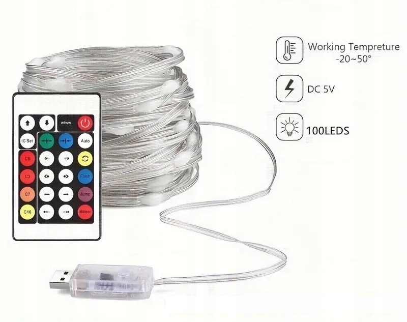 Lampki LED 100 LED 10m RGB IC Smart USB Sterowanie App - obrazek 9