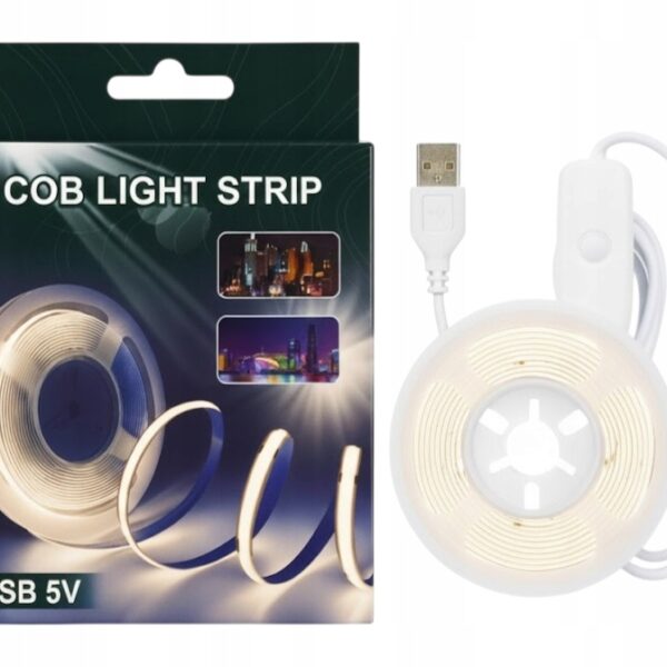 Taśma LED COB 2m USB 5V Neutralna ON/OFF Cięcie 2,5cm