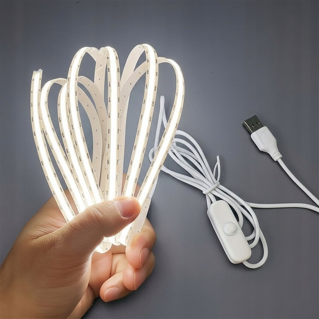 Taśma LED COB 2m USB 5V Neutralna ON/OFF Cięcie 2,5cm - obrazek 2