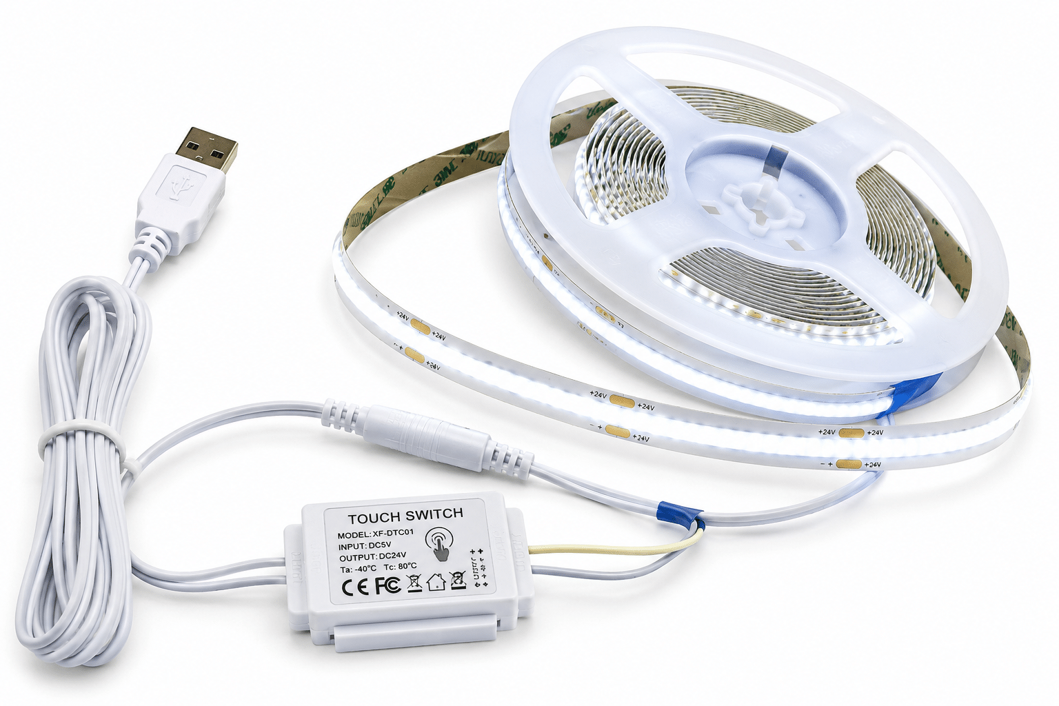 Taśma LED COB 320 LED 2m USB 5V Dotykowa Do Lustra Biały Zimny Ściemniacz - obrazek 2