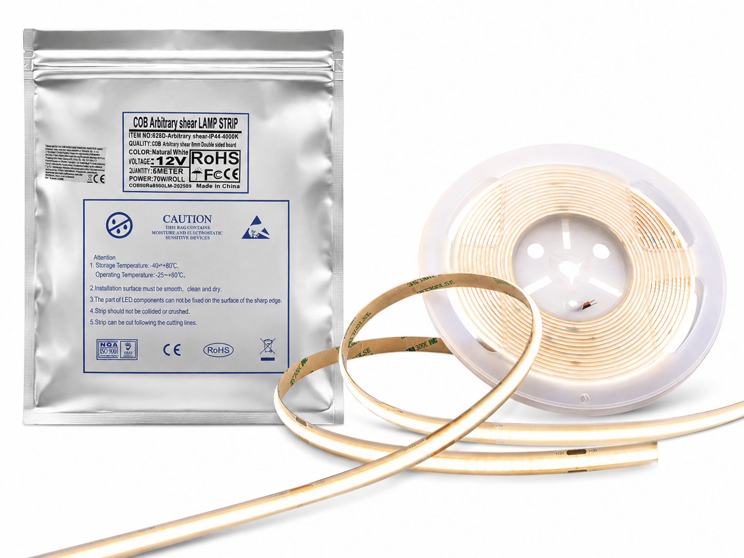 Taśma LED COB 12V Cięcie w Dowolnym Miejscu 4000K 5m 528 LED Neutralna