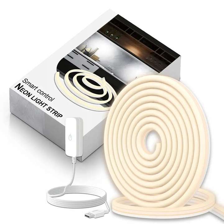 ZESTAW Taśma LED Neon 5V 2m Biała Ciepła 3000K USB Ściemnialna - obrazek 2