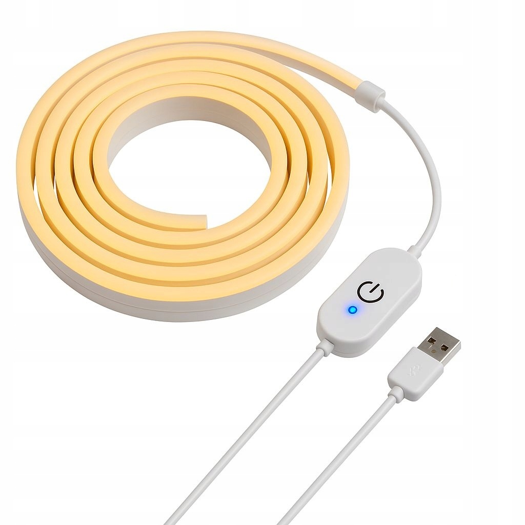 ZESTAW Taśma LED Neon 5V 2m Biała Ciepła 3000K USB Ściemnialna