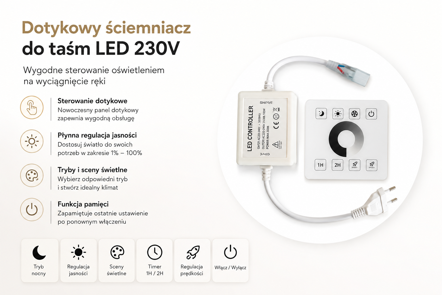 Stabilizator do Taśma LED 230V 750W Neon LED + Dotykowy Panel Ścienny RF - obrazek 5