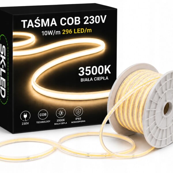 Taśma LED COB 230V 11W CIEPŁA neon cięta co 10 cm podłączenie do gniazdka