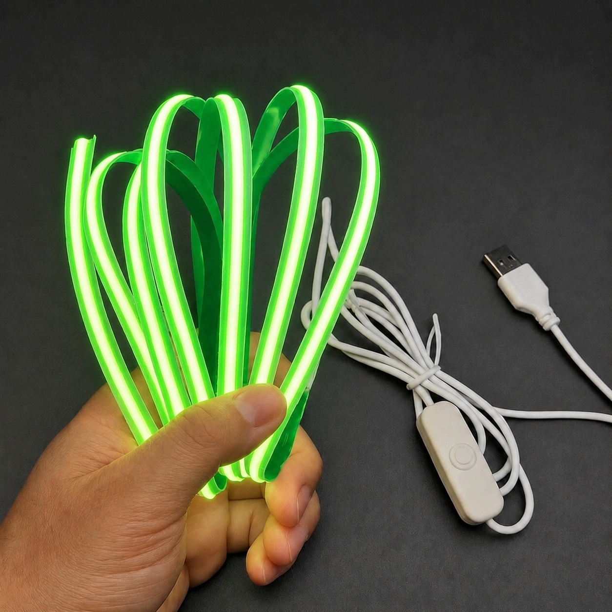 Taśma LED COB 2m USB 5V z włącznikiem ON/OFF Zielony cięcie co 2,5cm - zdjęcie 3