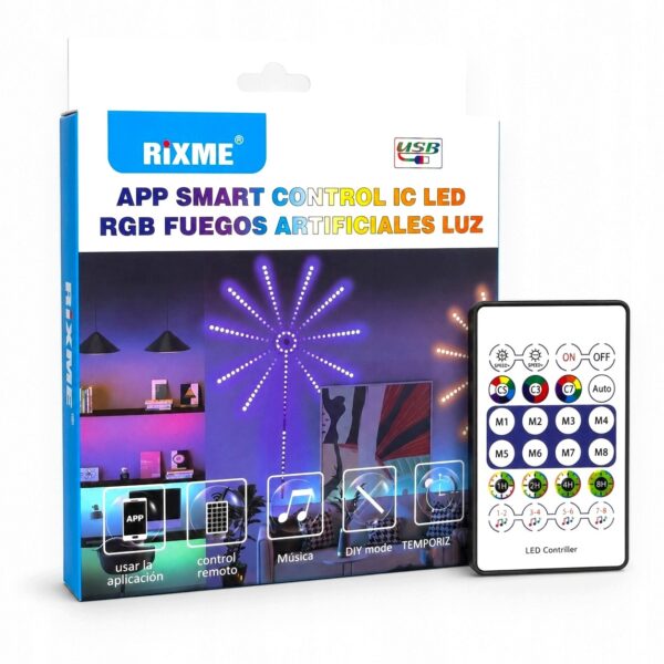 Palma LED RGBIC Fajerwerka USB 5V Pilot APP Bluetooth 11 Ramion