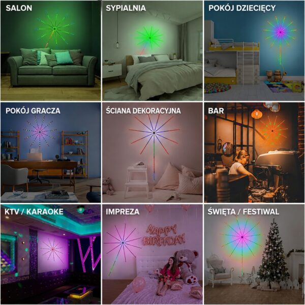 Palma LED RGBIC Fajerwerka USB 5V Pilot APP Bluetooth 11 Ramion - zdjęcie 2