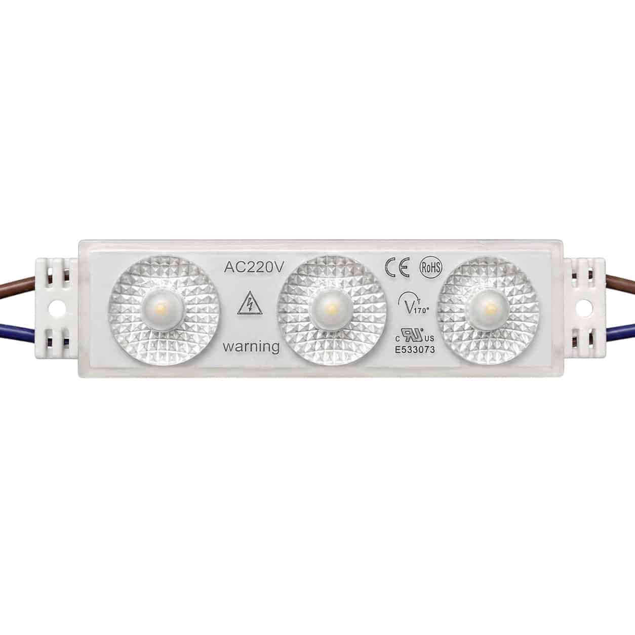 Moduł LED 230V Ciepły 1,5W IP67 3 LED Epistar Do Reklam Kasetonów Liter